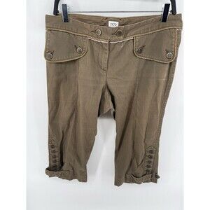 Cache Corduroy Gold Metallic Design Buttons Crop Pant New